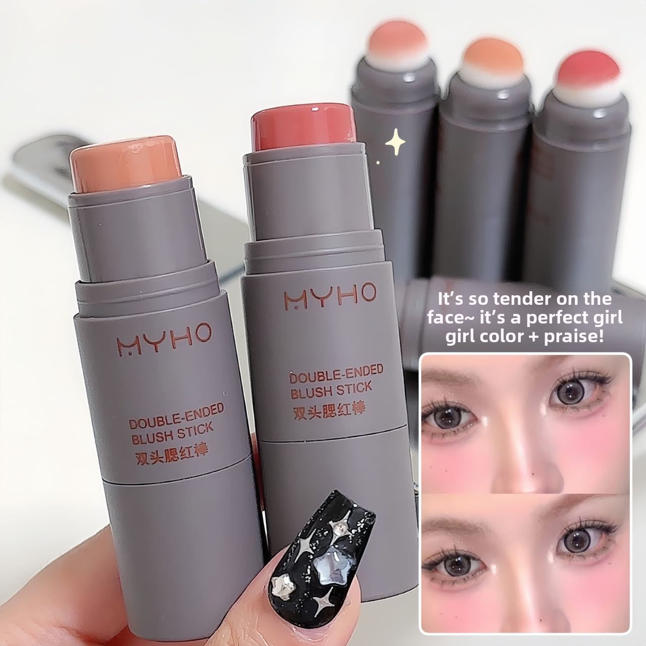 Natural rouge double sponge blush stick makeup